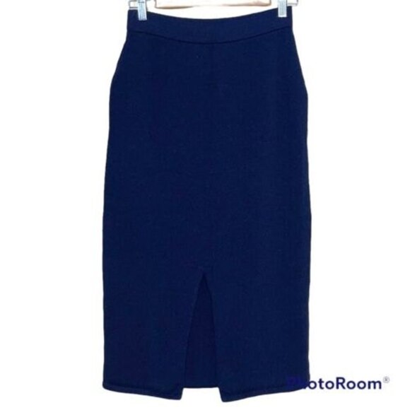 St. John Basics Navy Blue Santana Knit Elastic Waist Midi Skirt Size 2 GUC - Picture 2 of 4